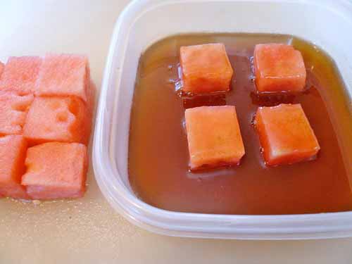 marinated watermelon cubes