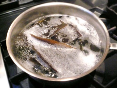 Simmer the kombu seaweed