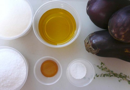 Mise-en-place for eggplant puree