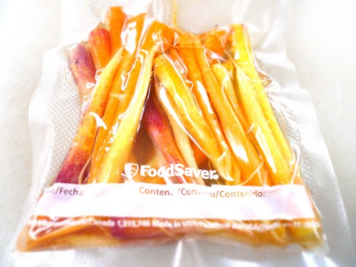 Carrots vacuum-packed for sous-vide