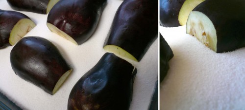 Eggplants on salt