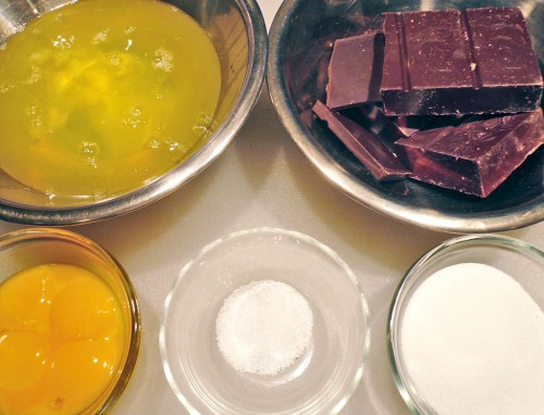 Mise-en-place for chocolate mousse