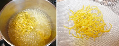 Boil and strain lemon zests