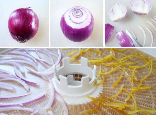 Cut and dehydrate red onion
